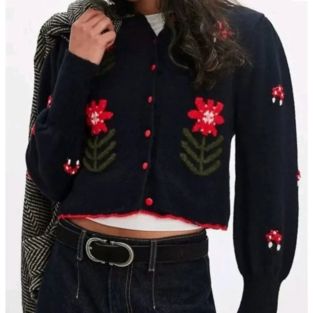 Free People Nonna Knit Cardi Midnight Bloom Combo Size Xsmall